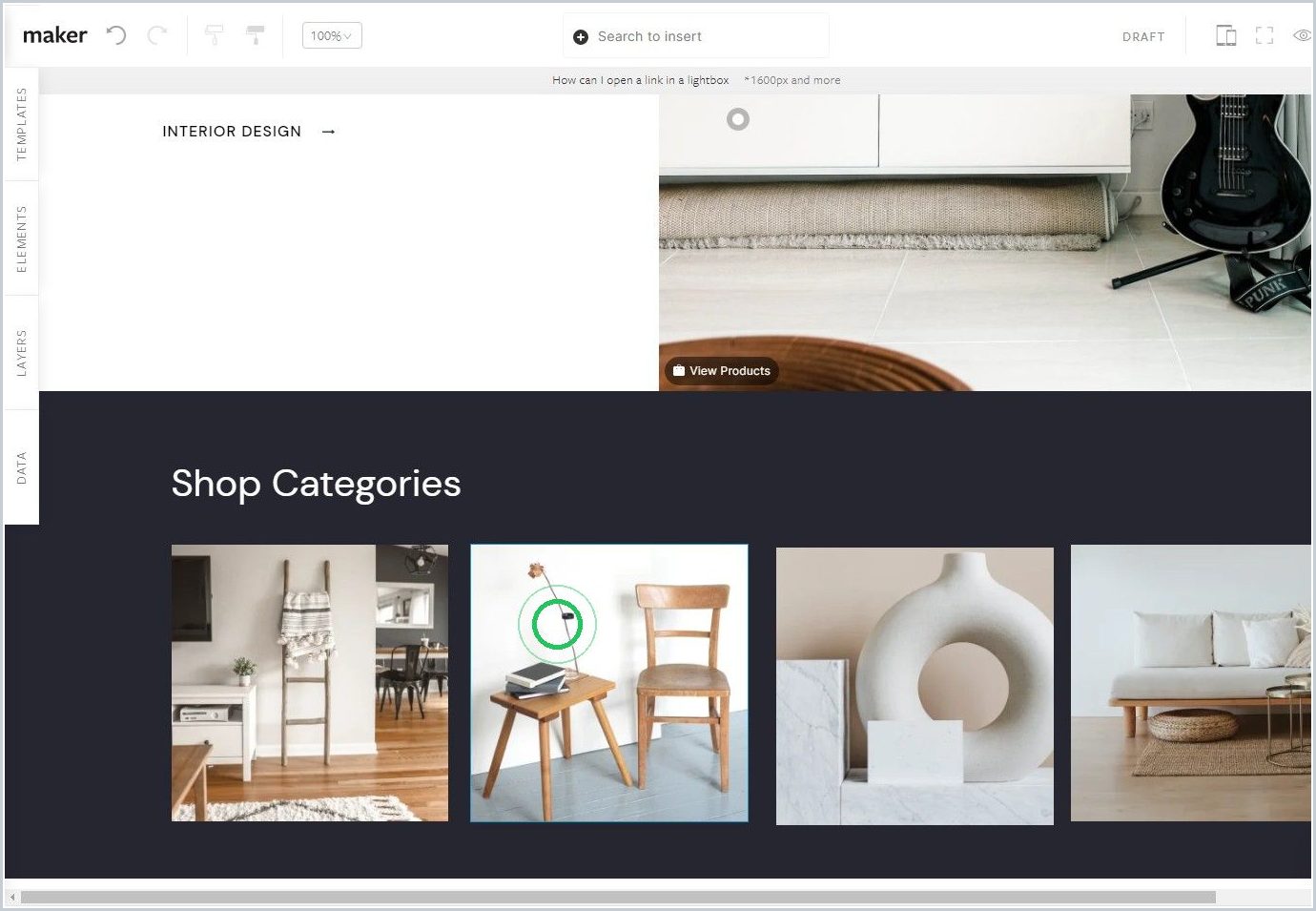How can  I open a link in a lightbox — step 1