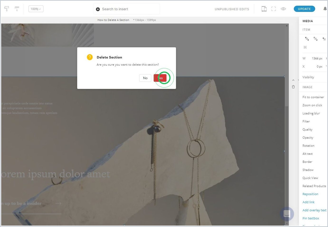 How to delete a section — step 3