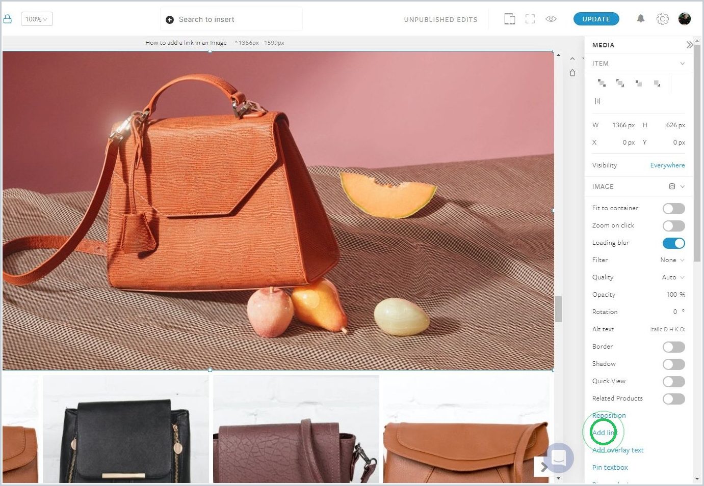 How to add a link in an Image — step 2