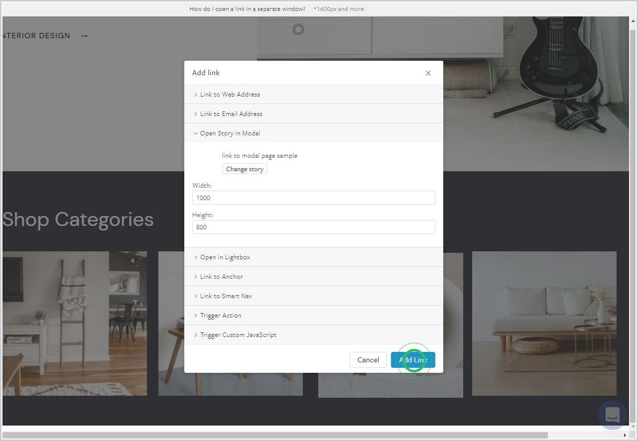 How do I open another Maker Story in a Modal — step 6