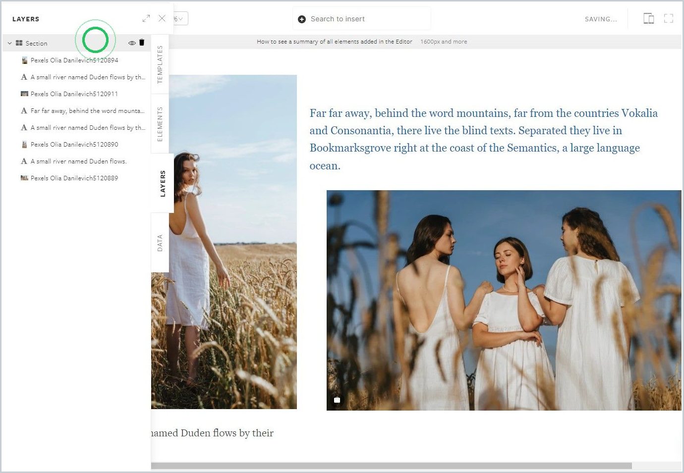 How to see a list of all elements added in the Editor — step 2