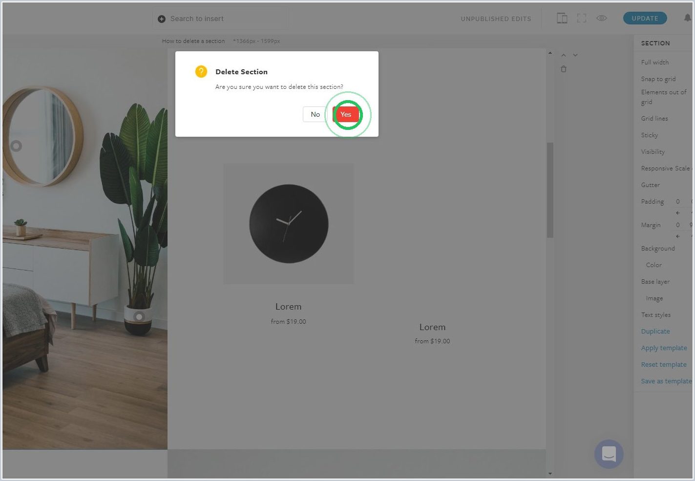 How to delete a section — step 7